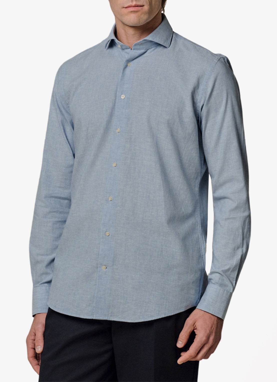Profuomo Slim fit overhemd in linnenblend - detail 4 lichtblauw