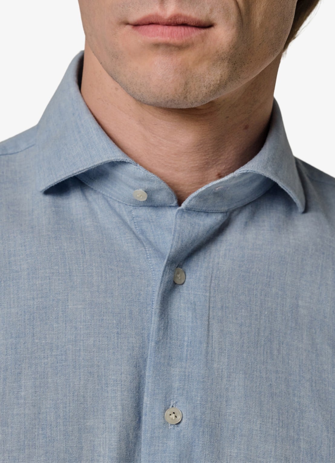 Profuomo Slim fit overhemd in linnenblend - detail 5 lichtblauw