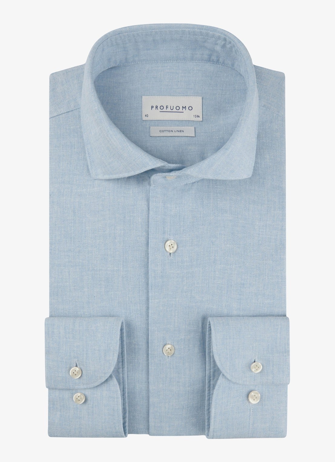 Profuomo Slim fit overhemd in linnenblend - voorkant lichtblauw