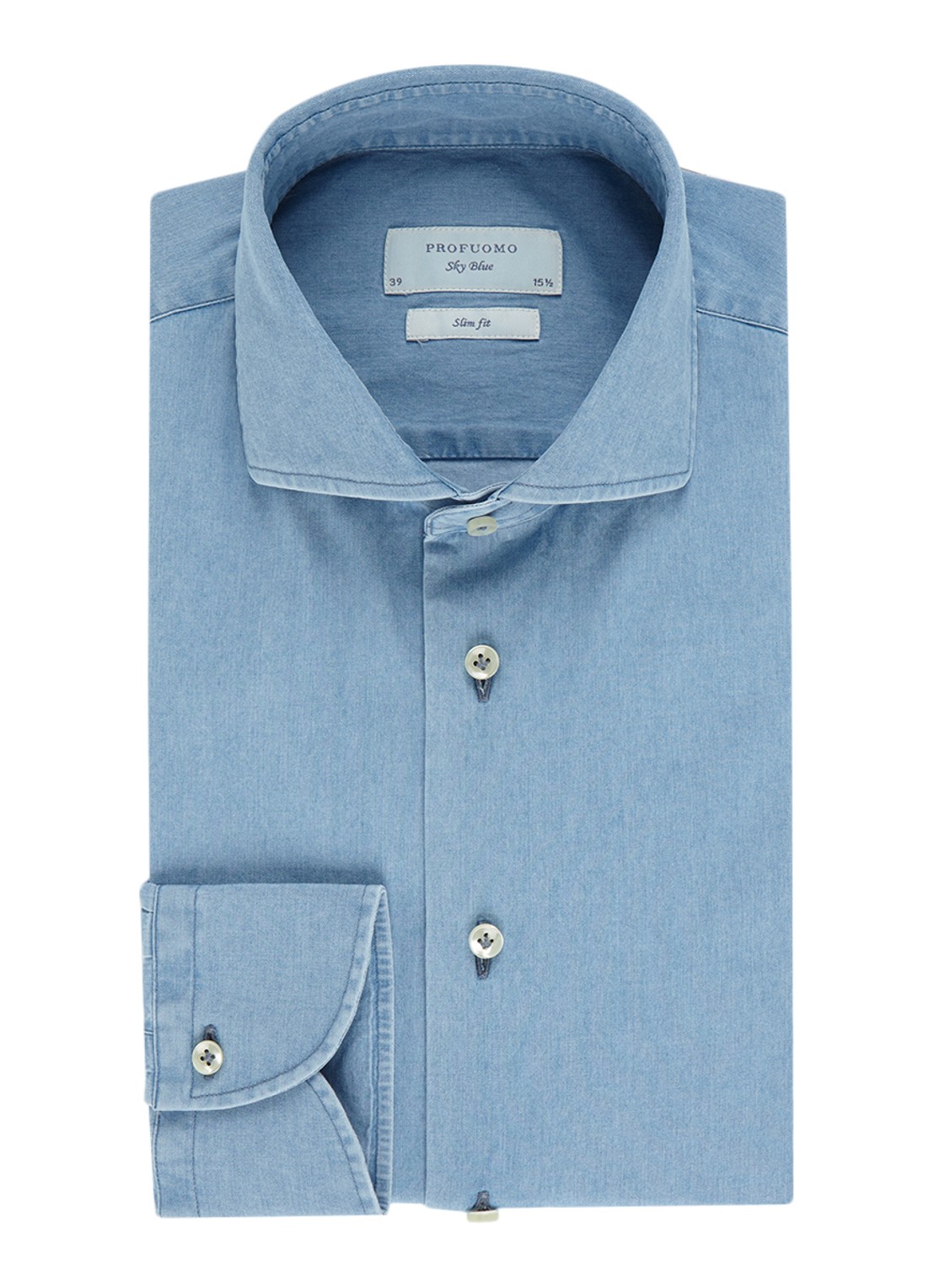 Profuomo Slim fit overhemd met denim look - voorkant 2 indigo