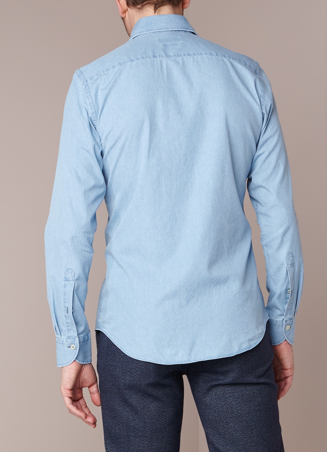 Profuomo Slim fit overhemd met denim look - achterkant indigo