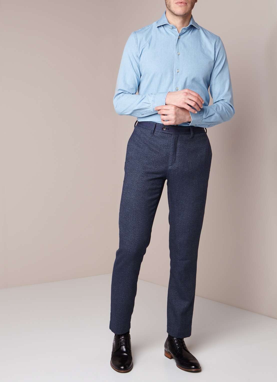 Profuomo Slim fit overhemd met denim look - voorkant 3 indigo