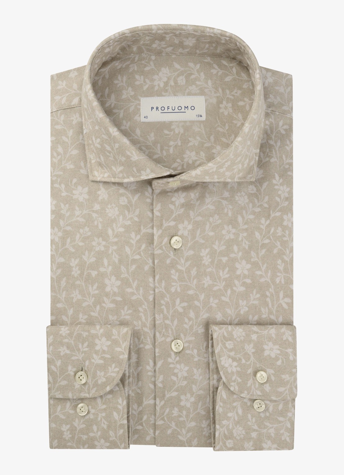 Profuomo Slim fit overhemd met print - voorkant beige