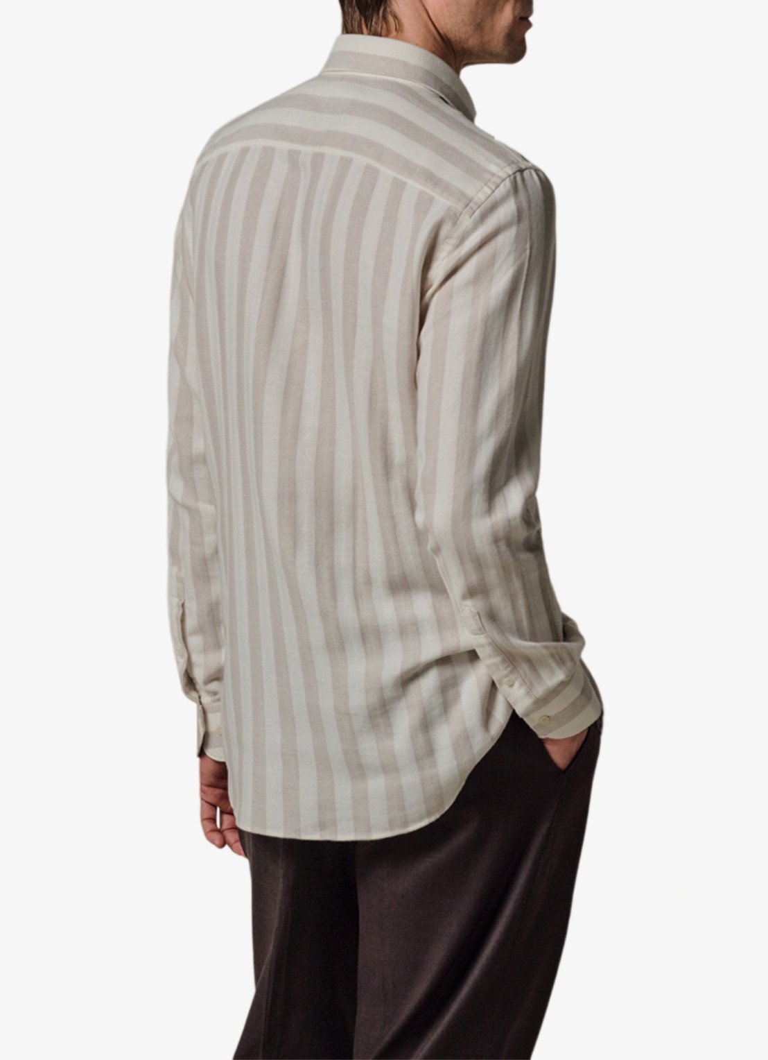 Profuomo Slim fit overhemd met streepprint in linnenblend - achterkant 3 beige