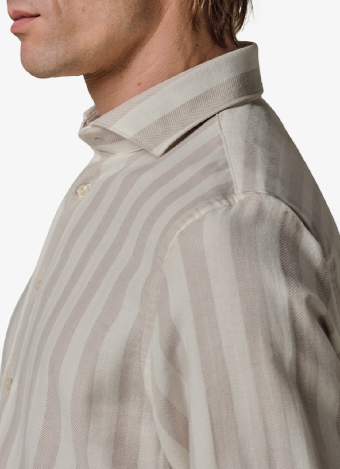 Profuomo Slim fit overhemd met streepprint in linnenblend - detail 5 beige