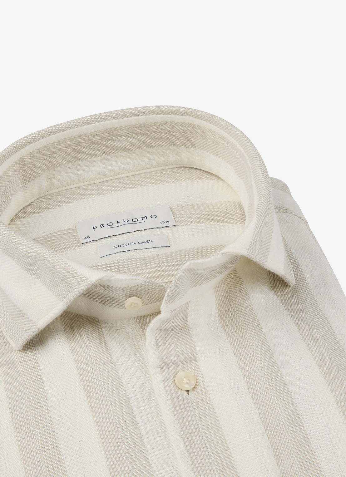 Profuomo Slim fit overhemd met streepprint in linnenblend - detail 6 beige