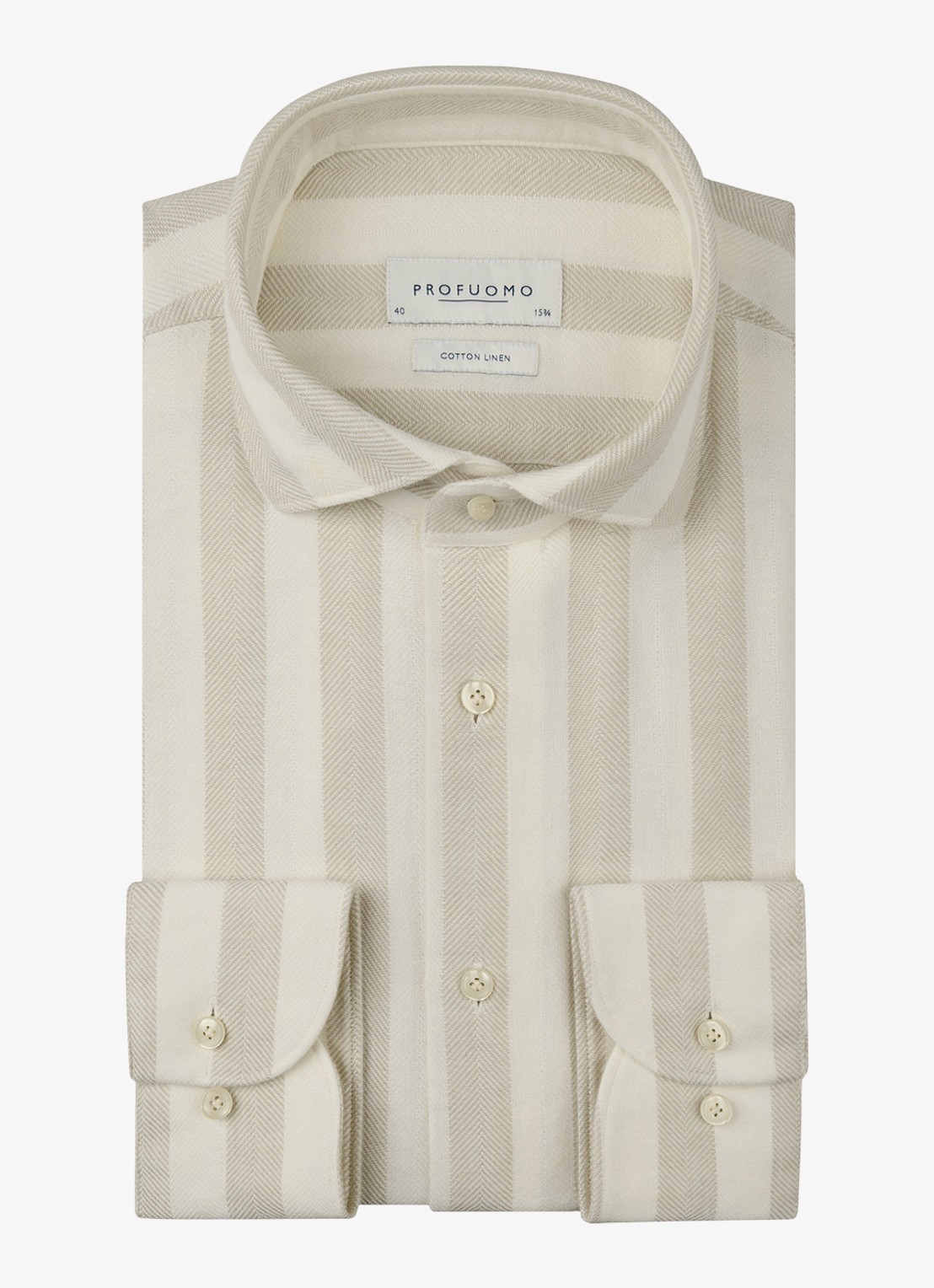 Profuomo Slim fit overhemd met streepprint in linnenblend - voorkant beige