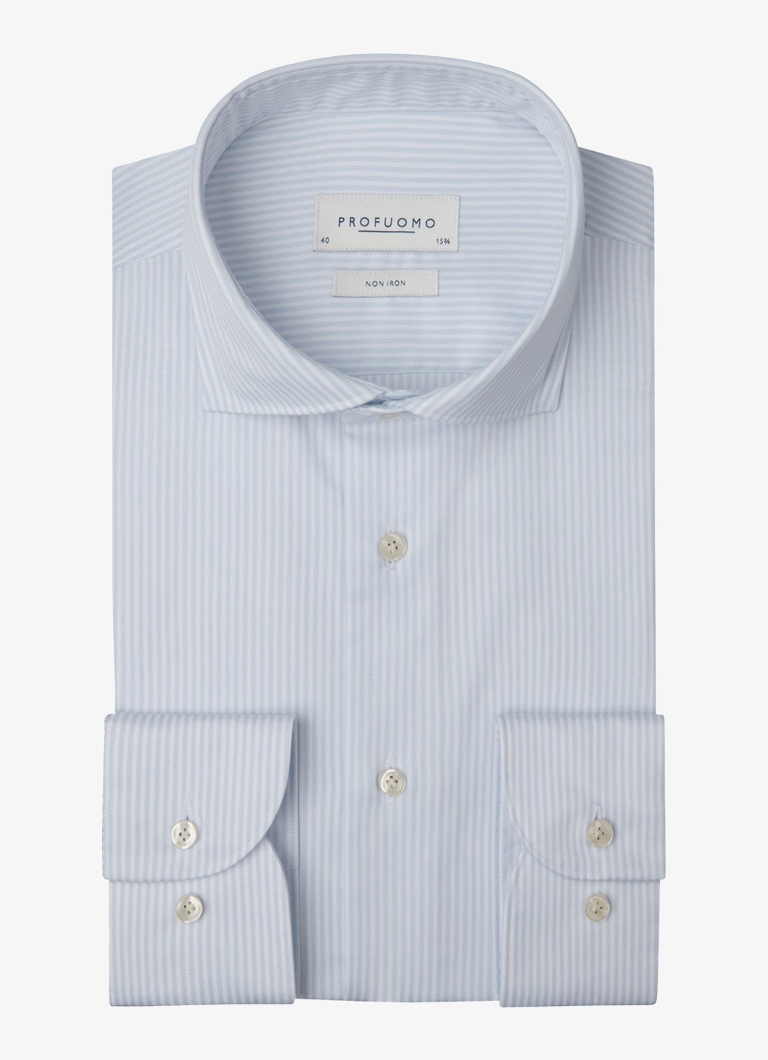 Profuomo Slim fit overhemd met streepprint - voorkant 5 lichtblauw
