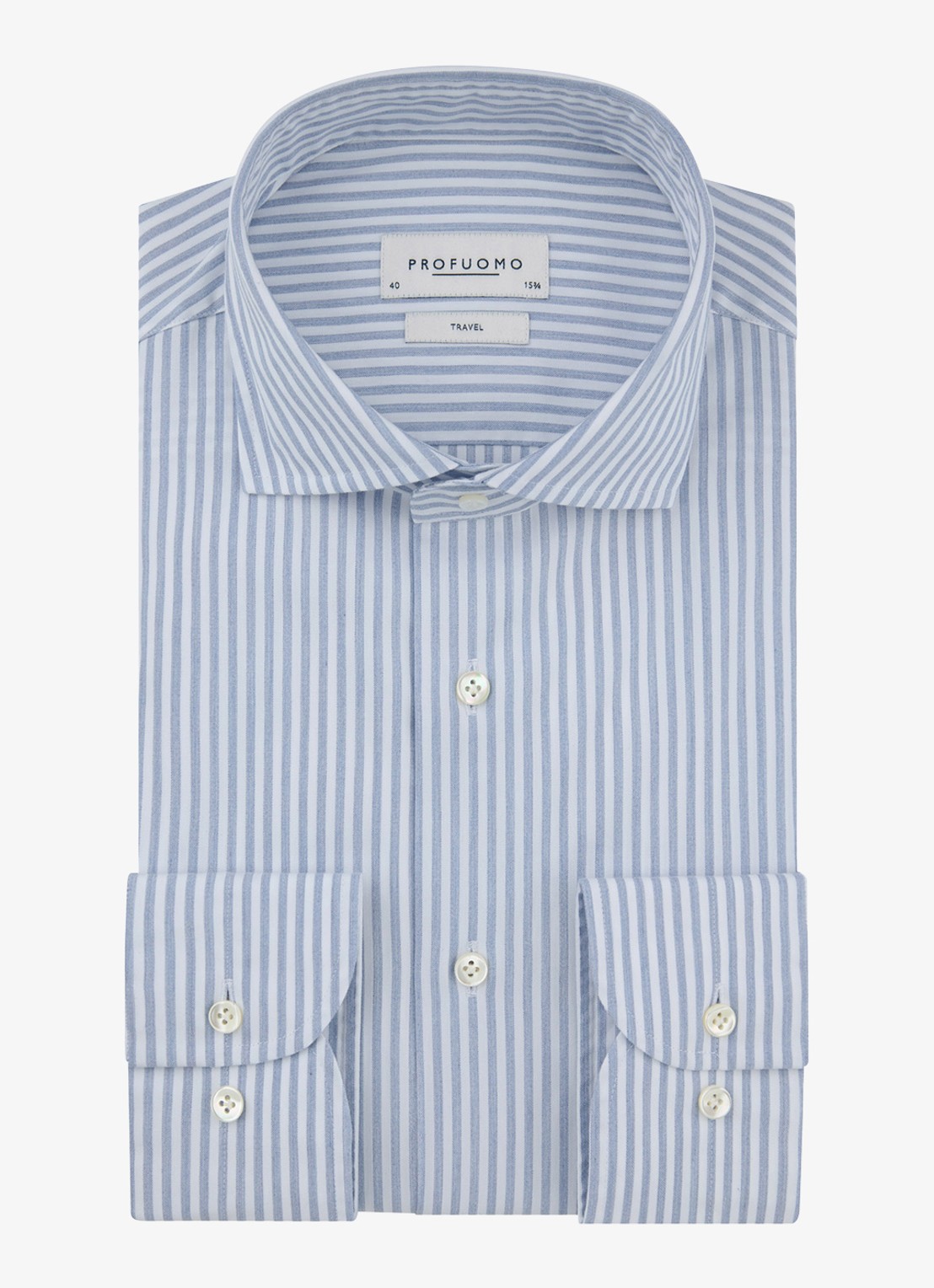 Profuomo Slim fit overhemd met streepprint - voorkant blauw