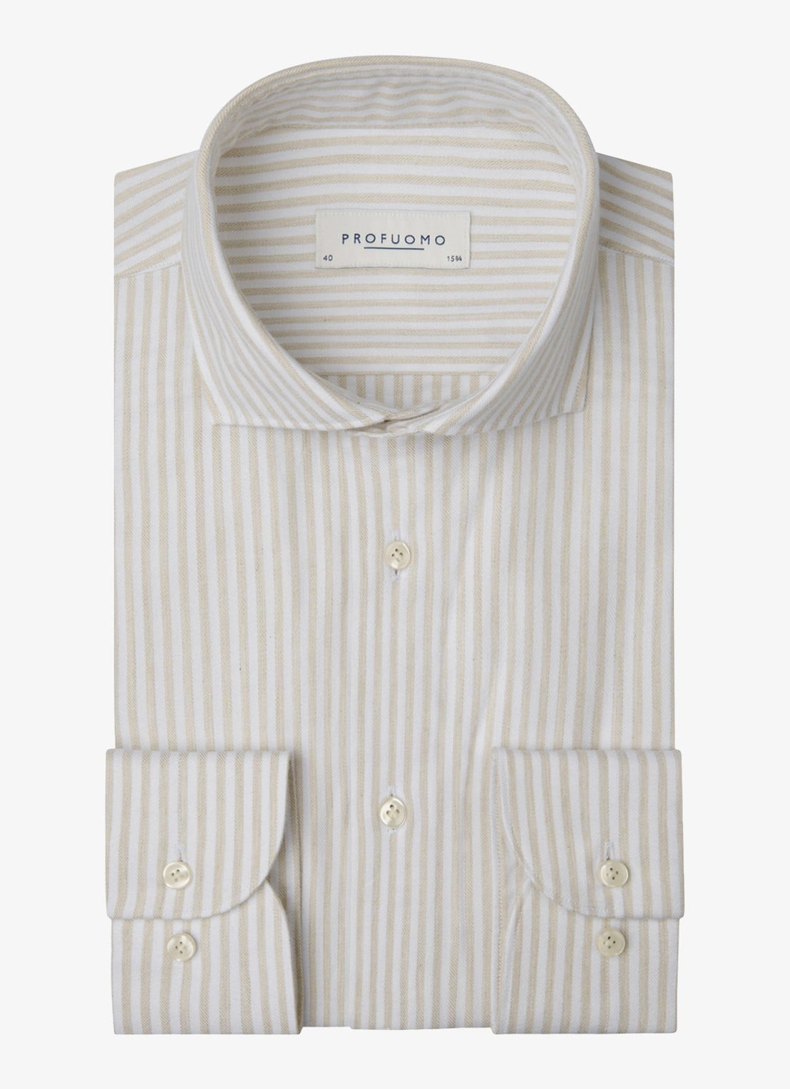 Profuomo Slim fit overhemd met streepprint - voorkant beige