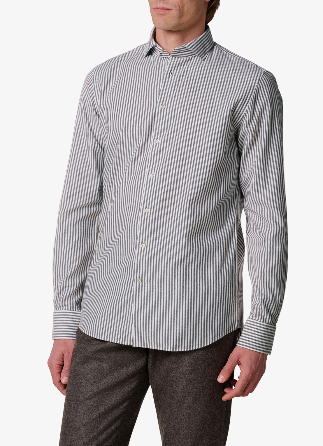 Profuomo Slim fit overhemd met streepprint - detail bruin
