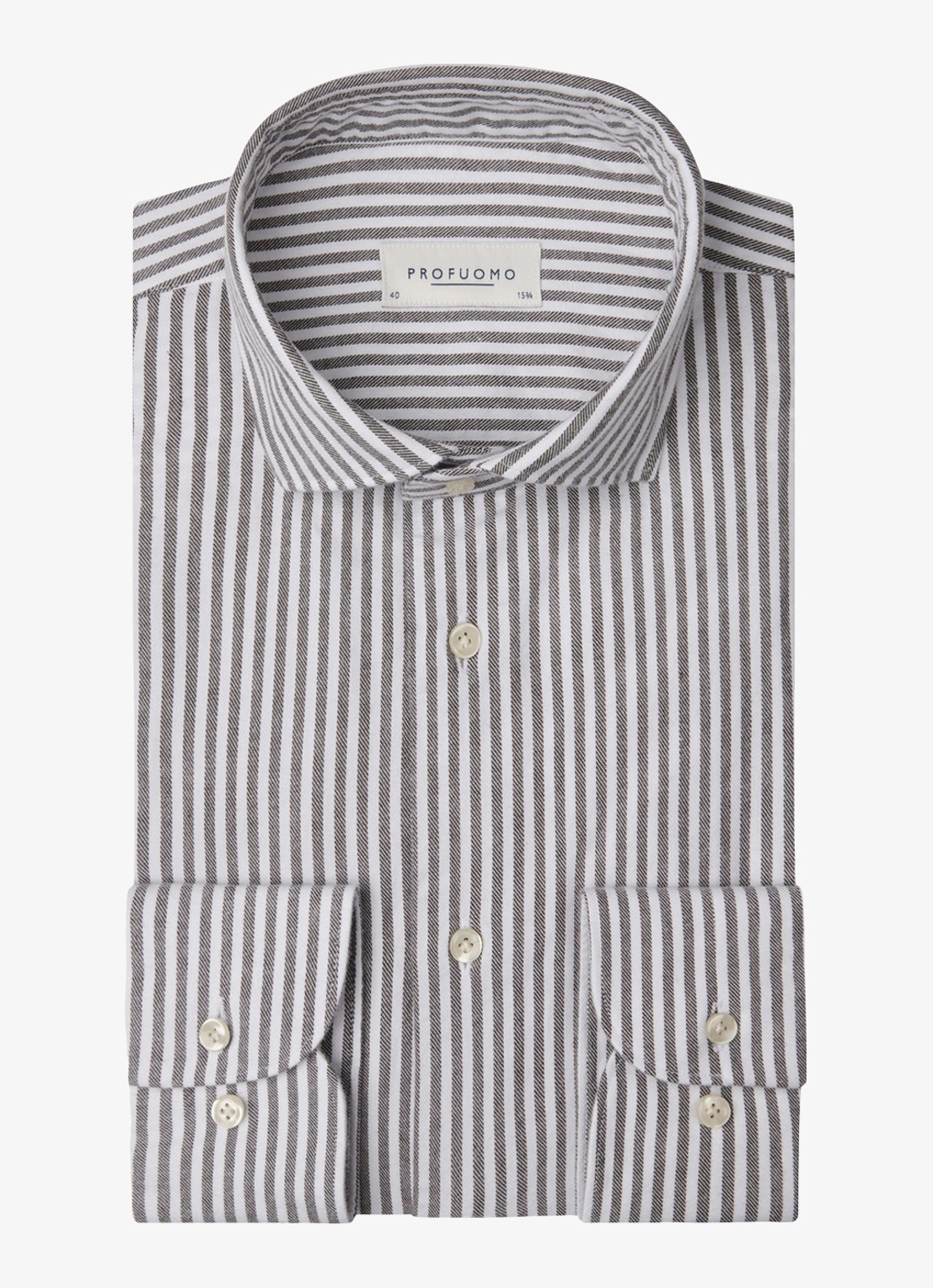 Profuomo Slim fit overhemd met streepprint - voorkant 5 bruin