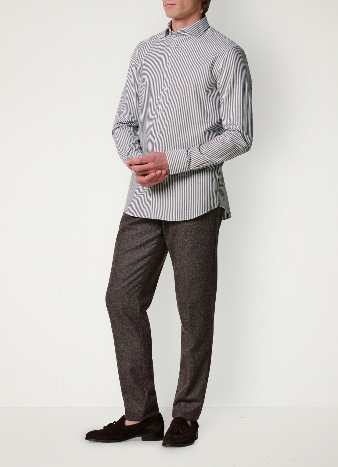 Profuomo Slim fit overhemd met streepprint - voorkant 6 bruin