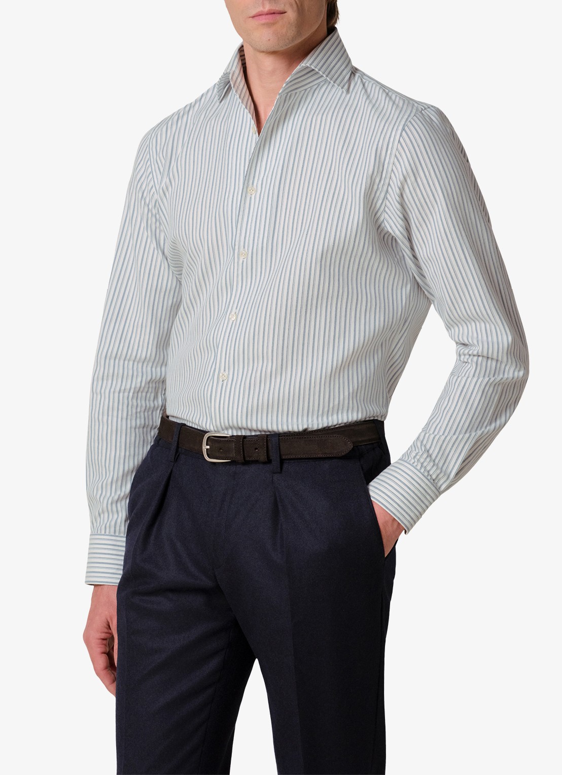 Profuomo Slim fit overhemd met streepprint - detail blauw