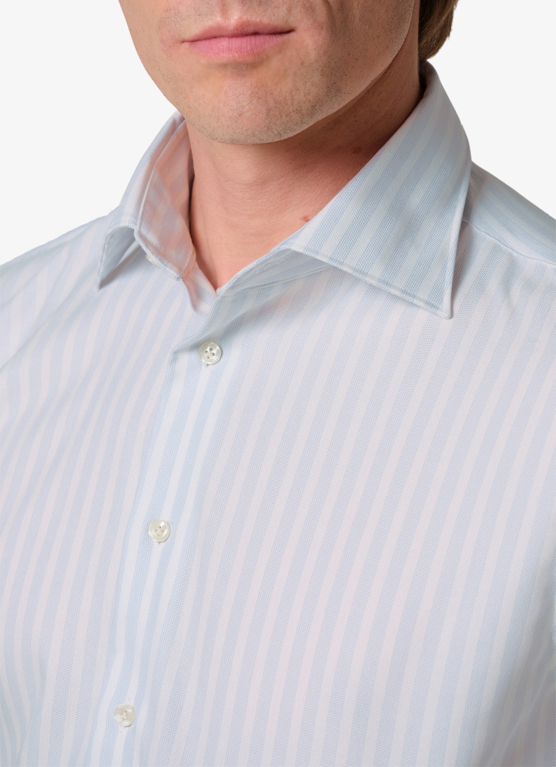 Profuomo Slim fit overhemd met streepprint - detail 3 lichtblauw