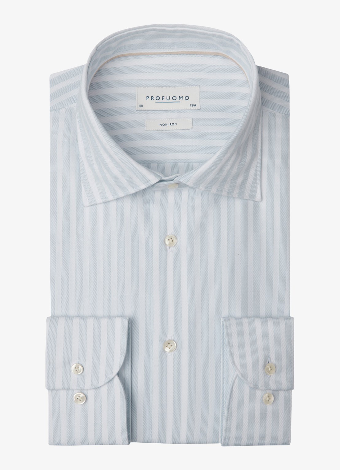 Profuomo Slim fit overhemd met streepprint - voorkant 5 lichtblauw