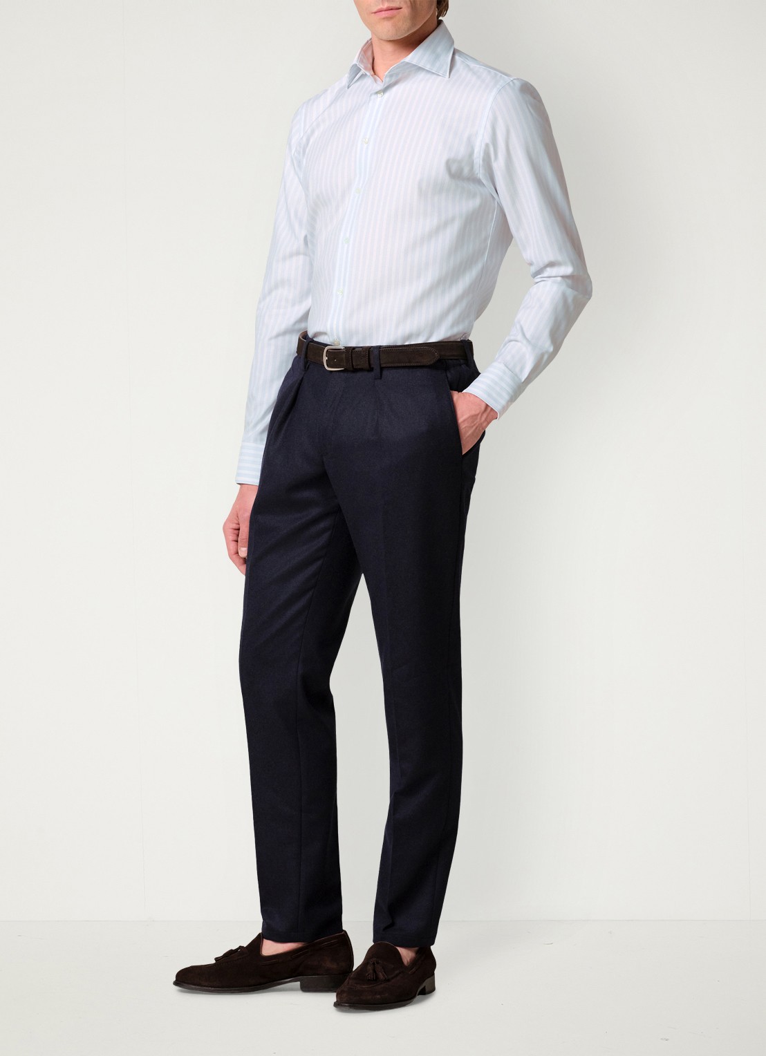 Profuomo Slim fit overhemd met streepprint - voorkant 6 lichtblauw