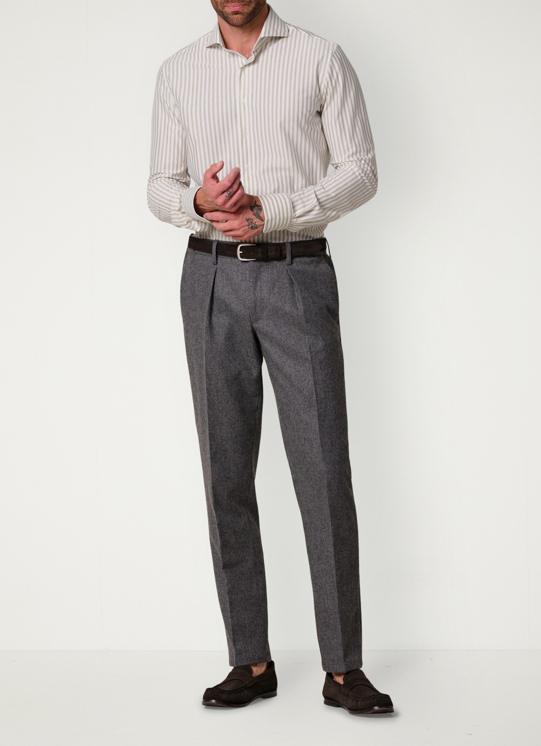 Profuomo Slim fit overhemd met streepprint - voorkant 2 beige