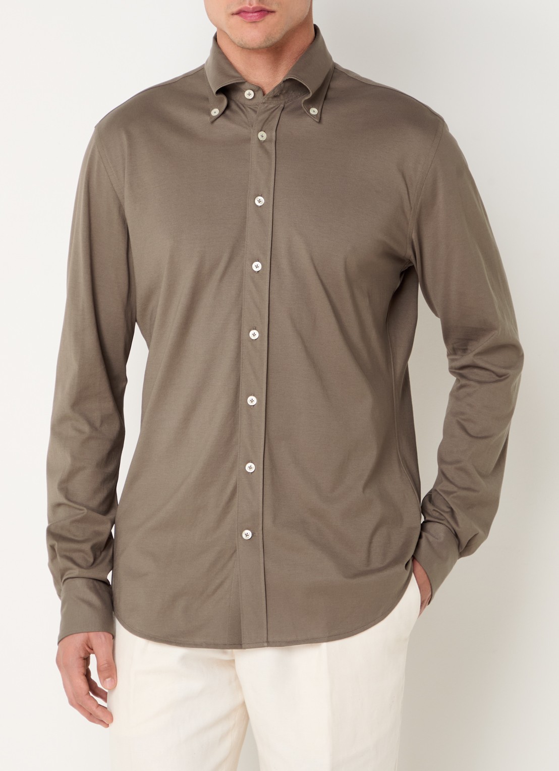 Profuomo Slim fit overhemd met stretch  - detail 4 bruin