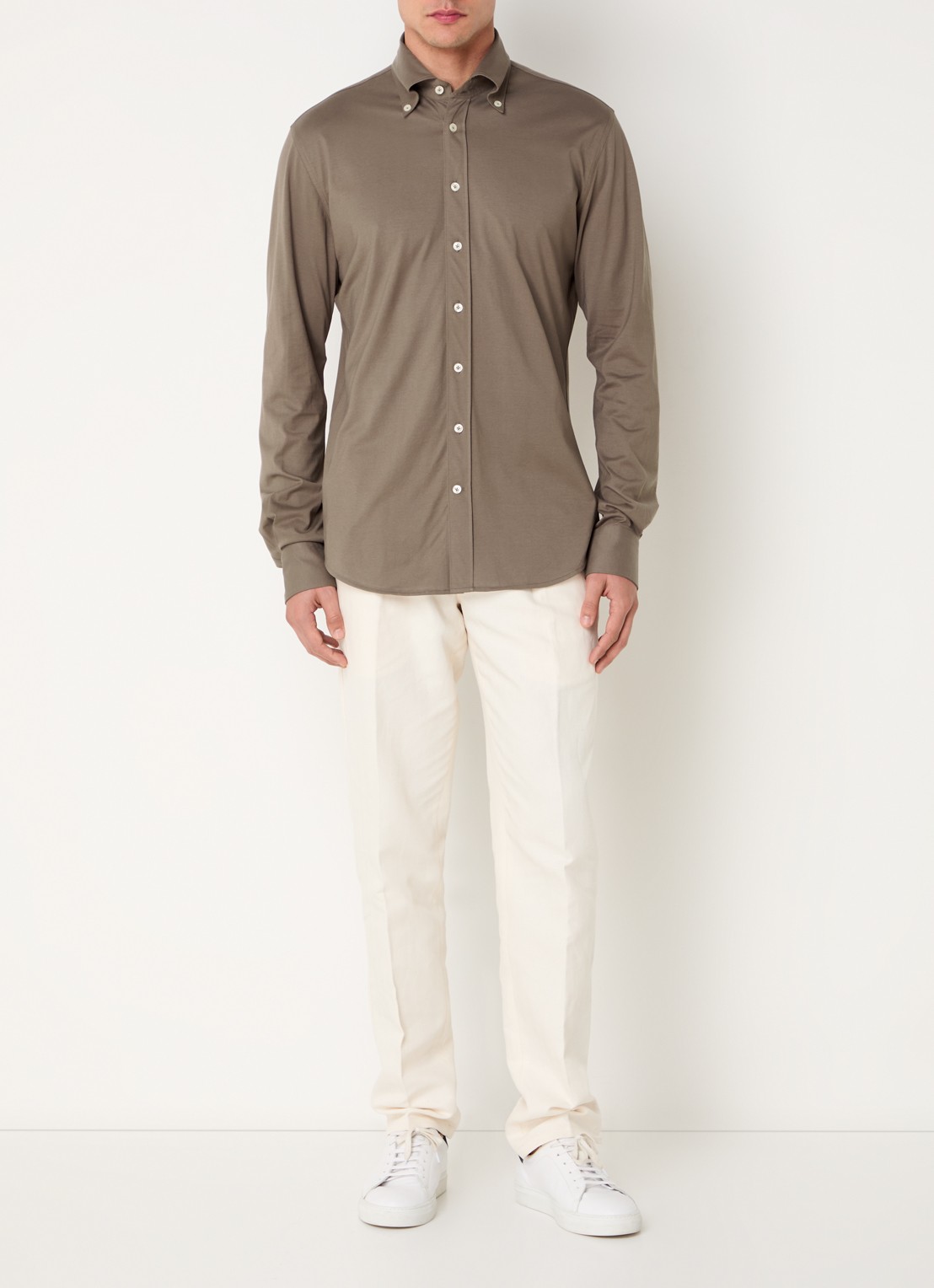 Profuomo Slim fit overhemd met stretch  - voorkant 3 bruin