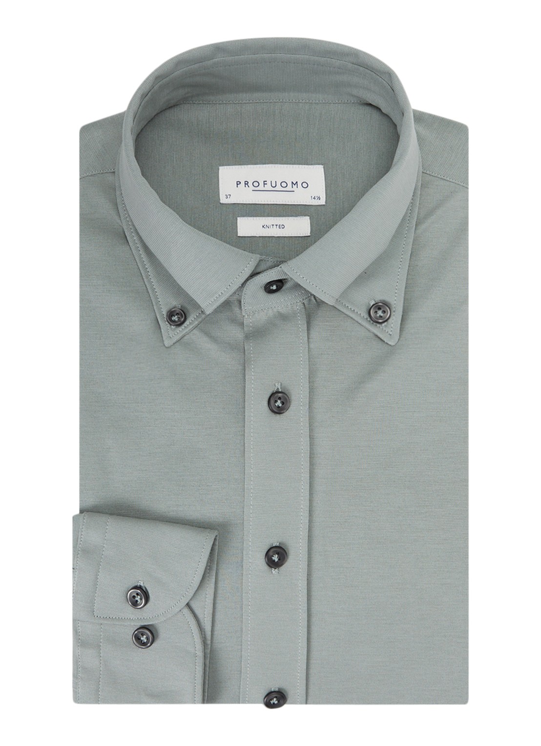 Profuomo Slim fit overhemd met stretch  - voorkant 4 lindegroen