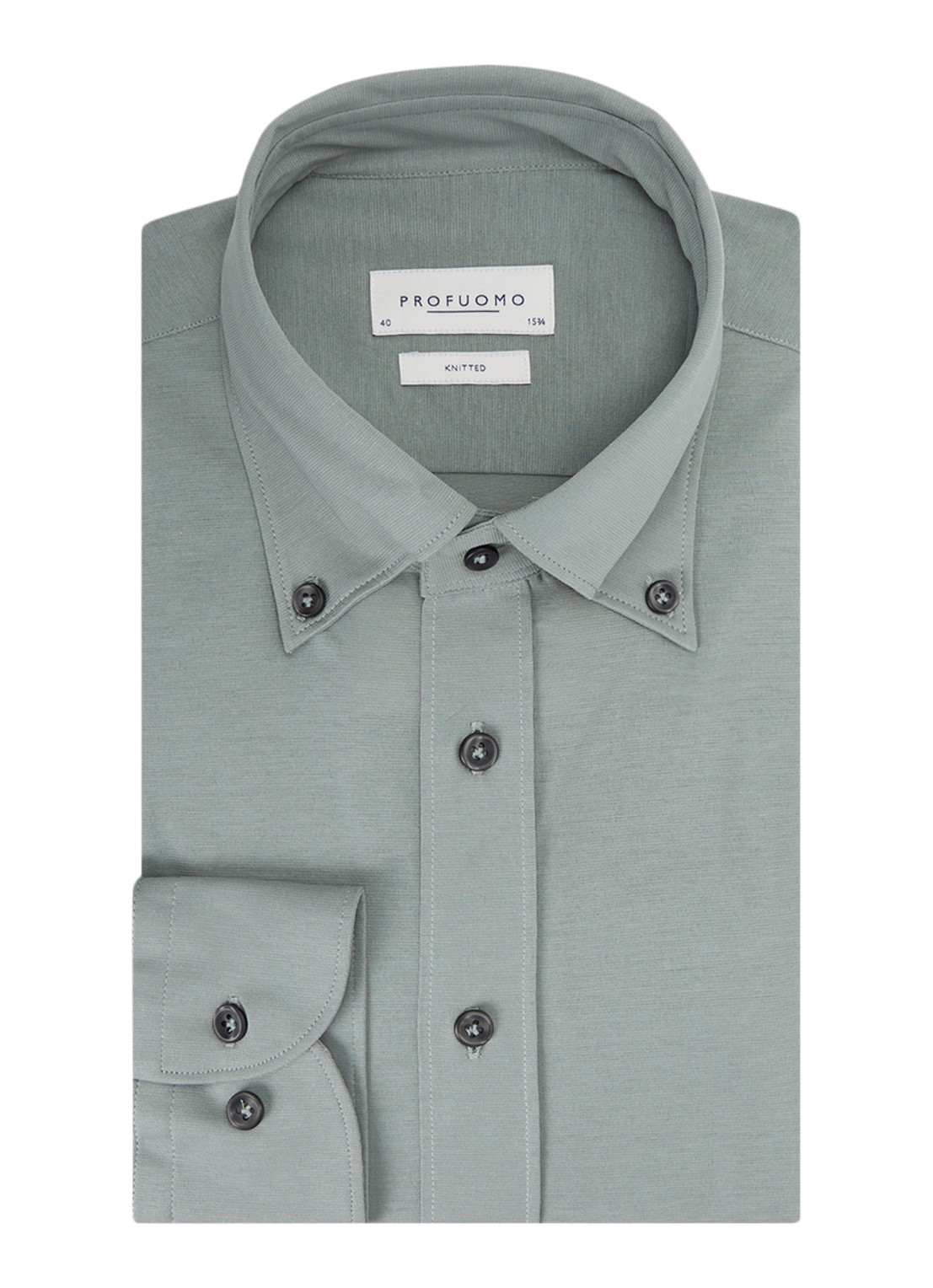 Profuomo Slim fit overhemd met stretch  - voorkant 5 lindegroen