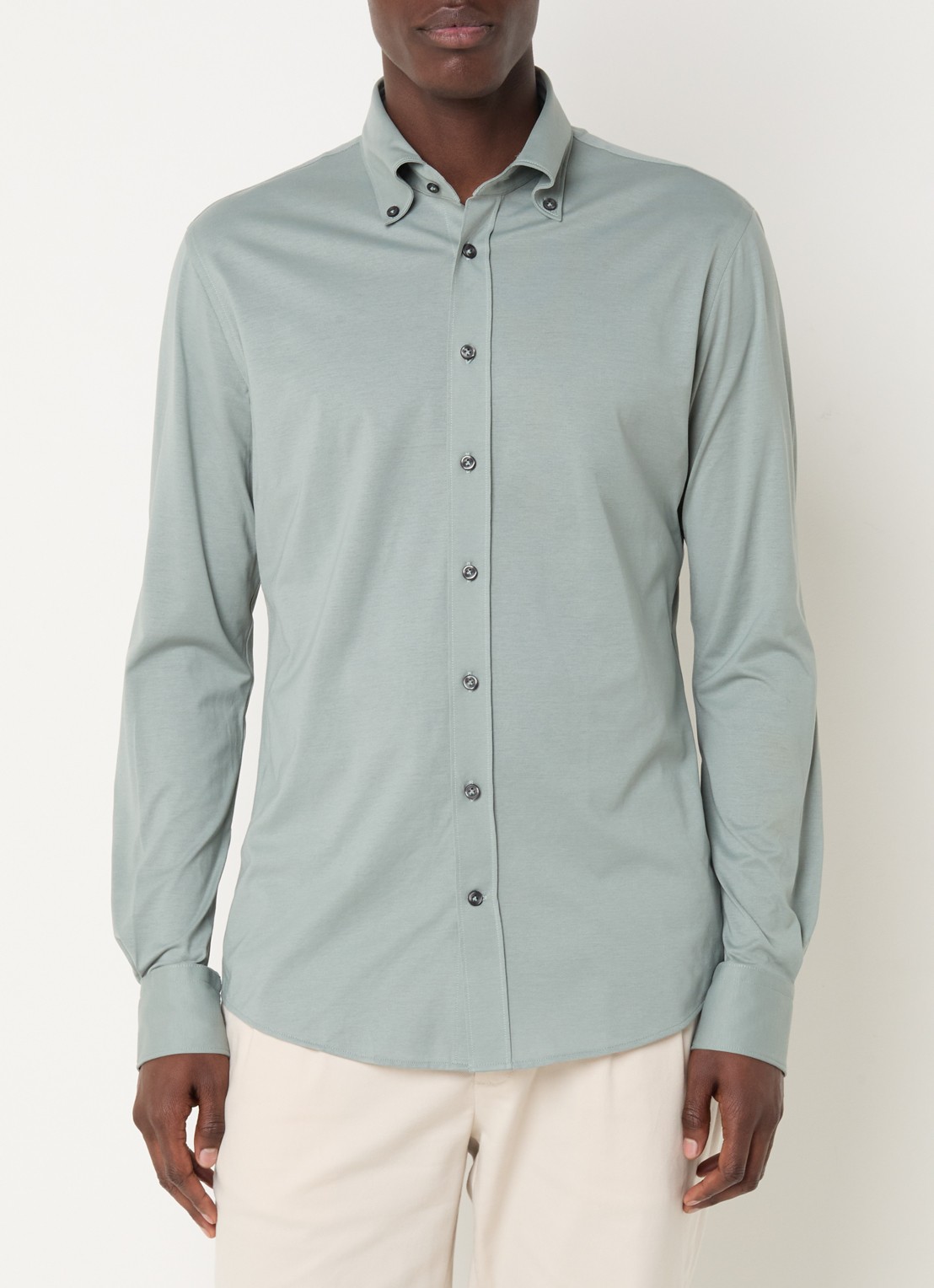 Profuomo Slim fit overhemd met stretch  - detail lindegroen