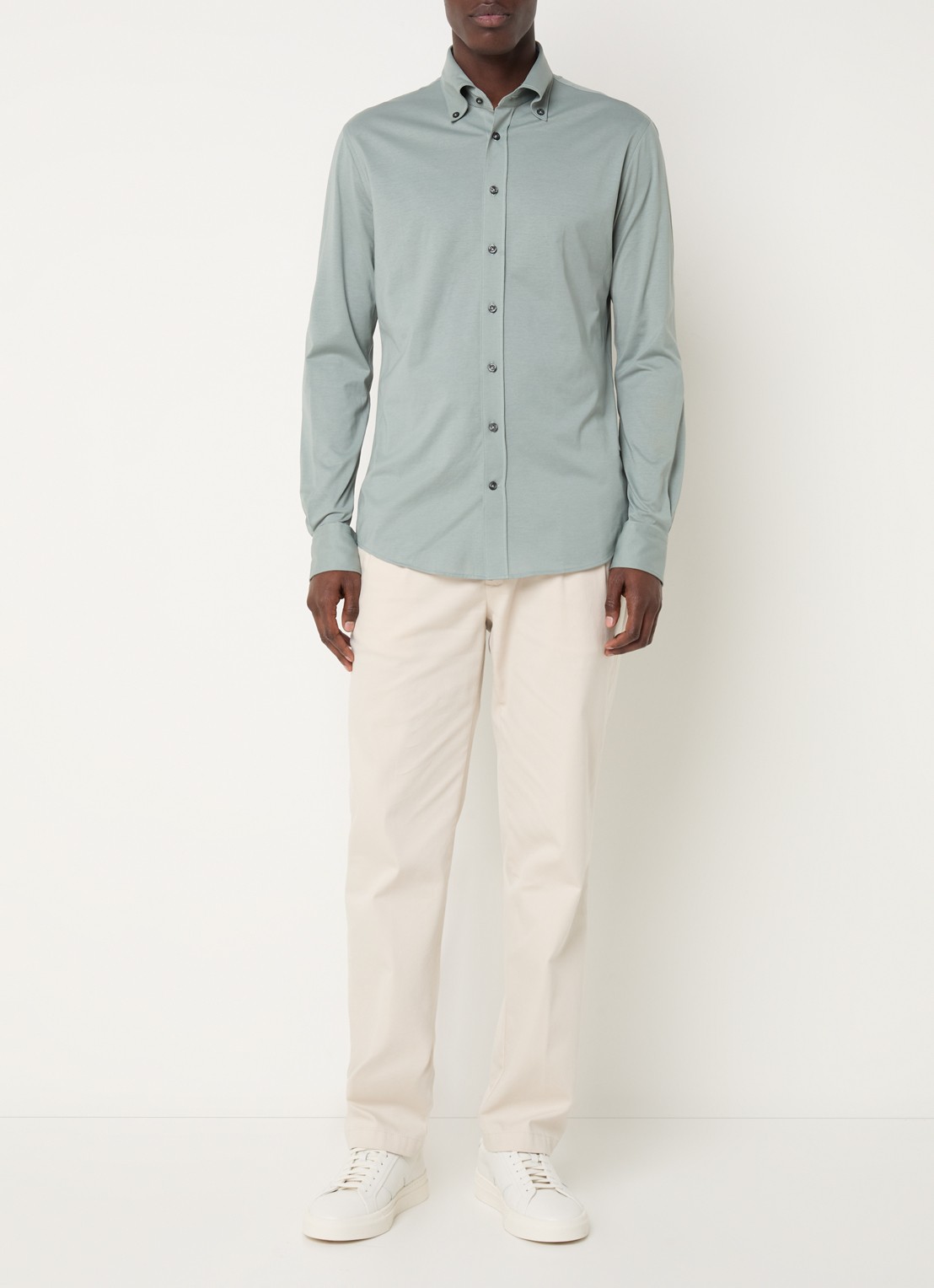 Profuomo Slim fit overhemd met stretch  - voorkant 6 lindegroen