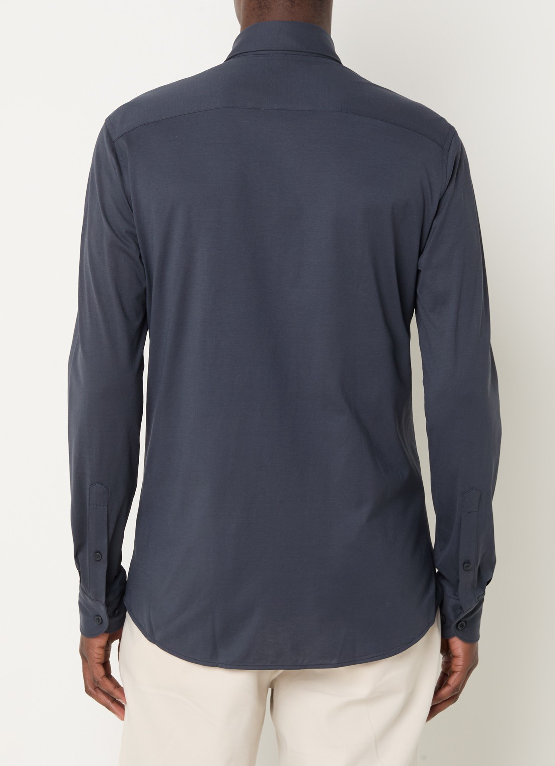 Profuomo Slim fit overhemd met stretch  - achterkant 4 donkerblauw