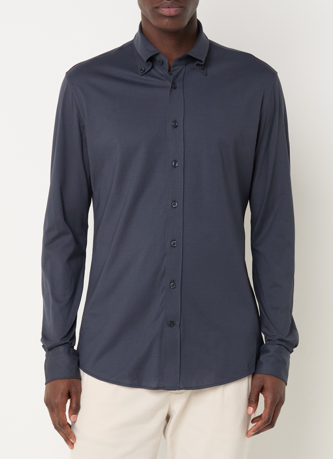 Profuomo Slim fit overhemd met stretch  - detail donkerblauw