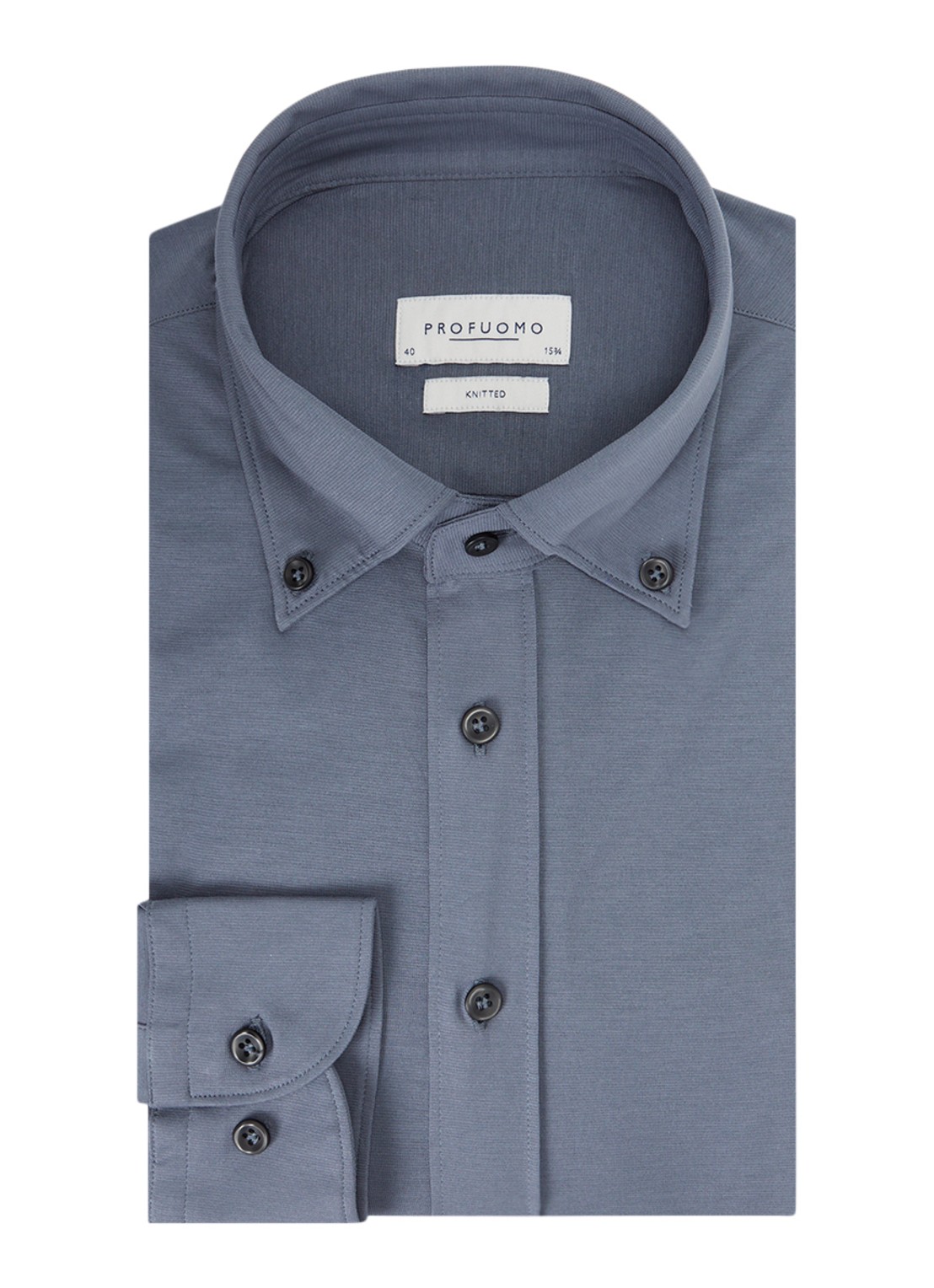 Profuomo Slim fit overhemd met stretch  - voorkant 2 indigo