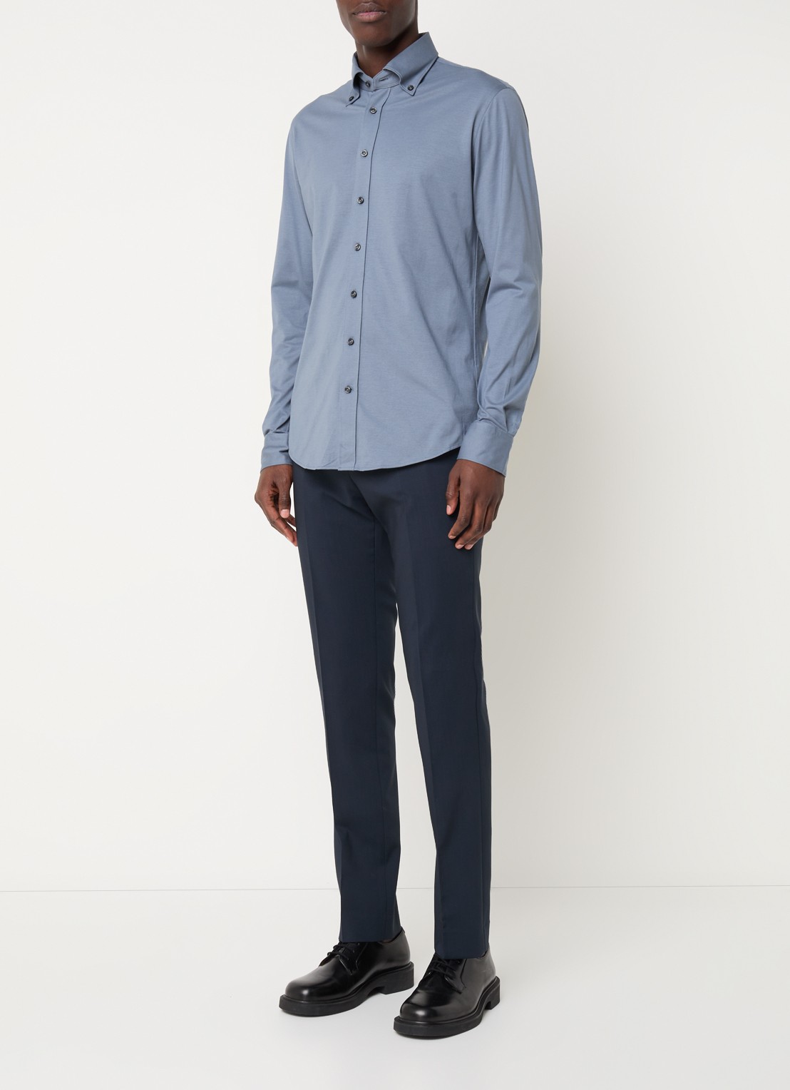 Profuomo Slim fit overhemd met stretch  - voorkant 3 indigo