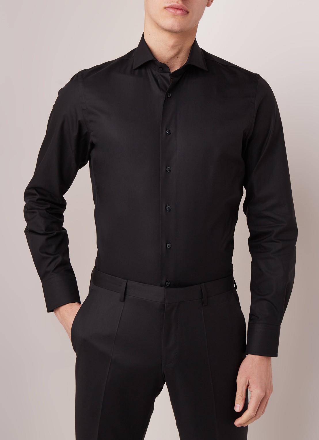 Profuomo Slim fit overhemd met wide spread-kraag - detail 4 zwart