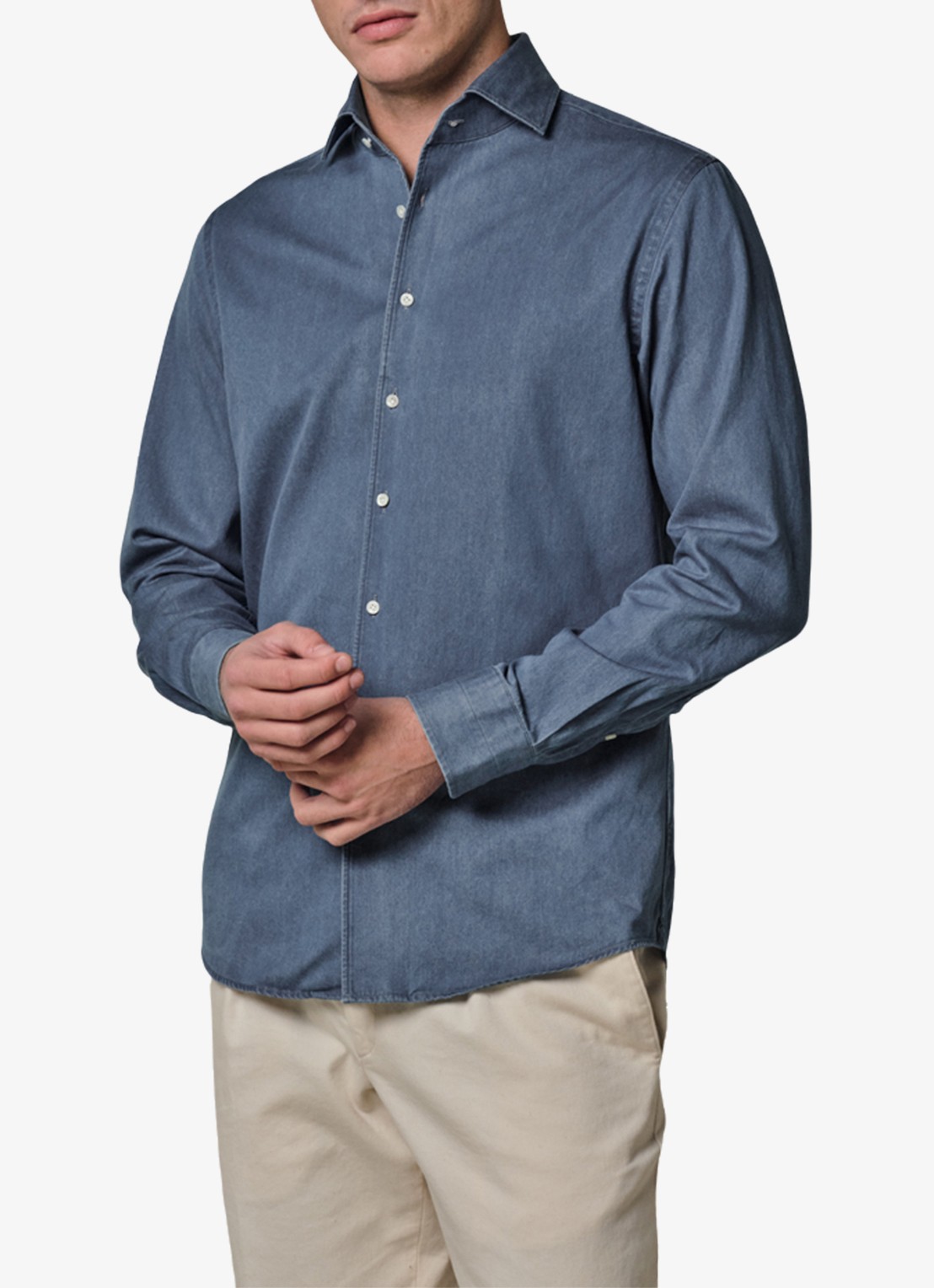Profuomo Slim fit overhemd van denim - detail 4 indigo