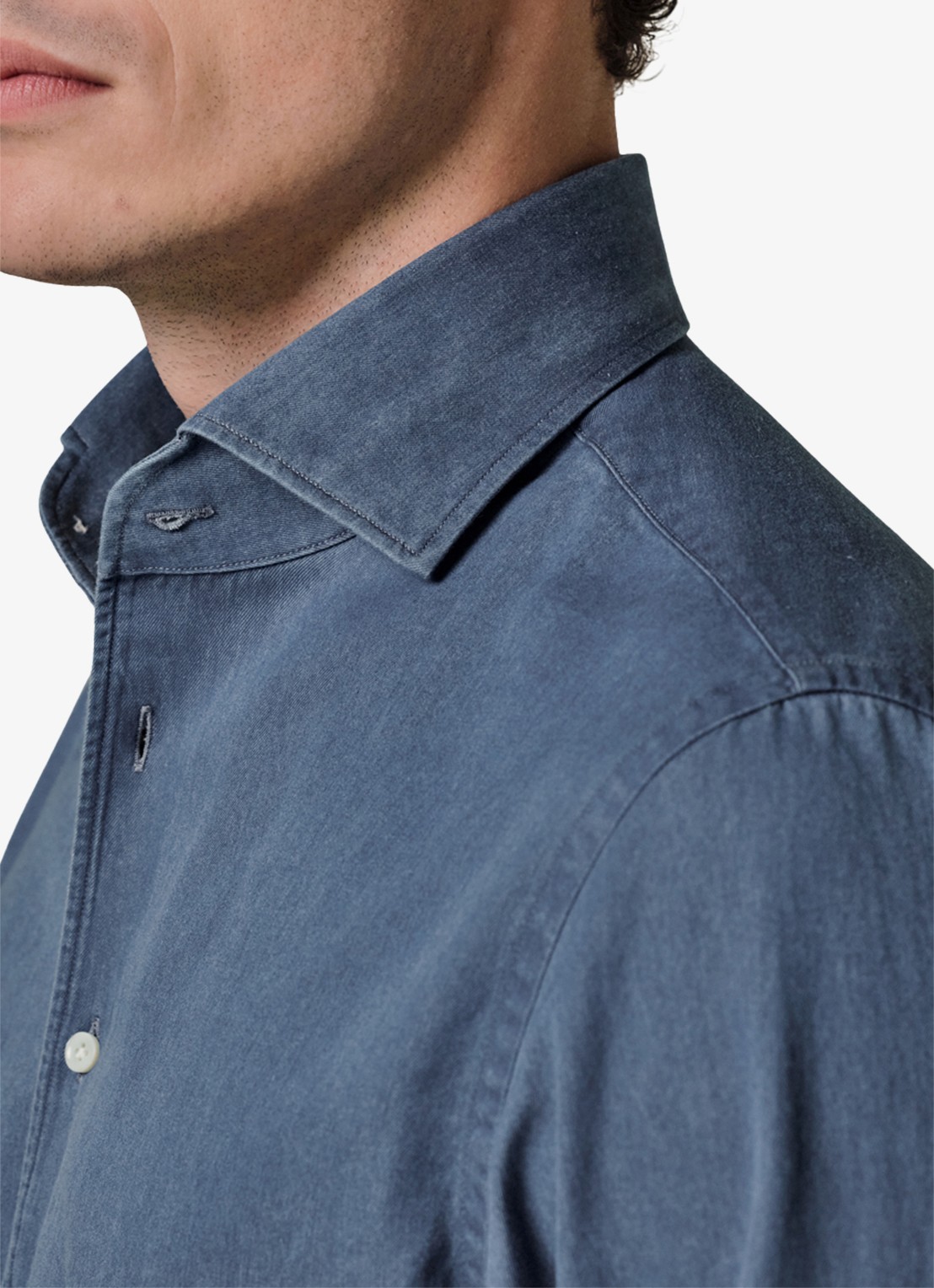 Profuomo Slim fit overhemd van denim - detail 6 indigo