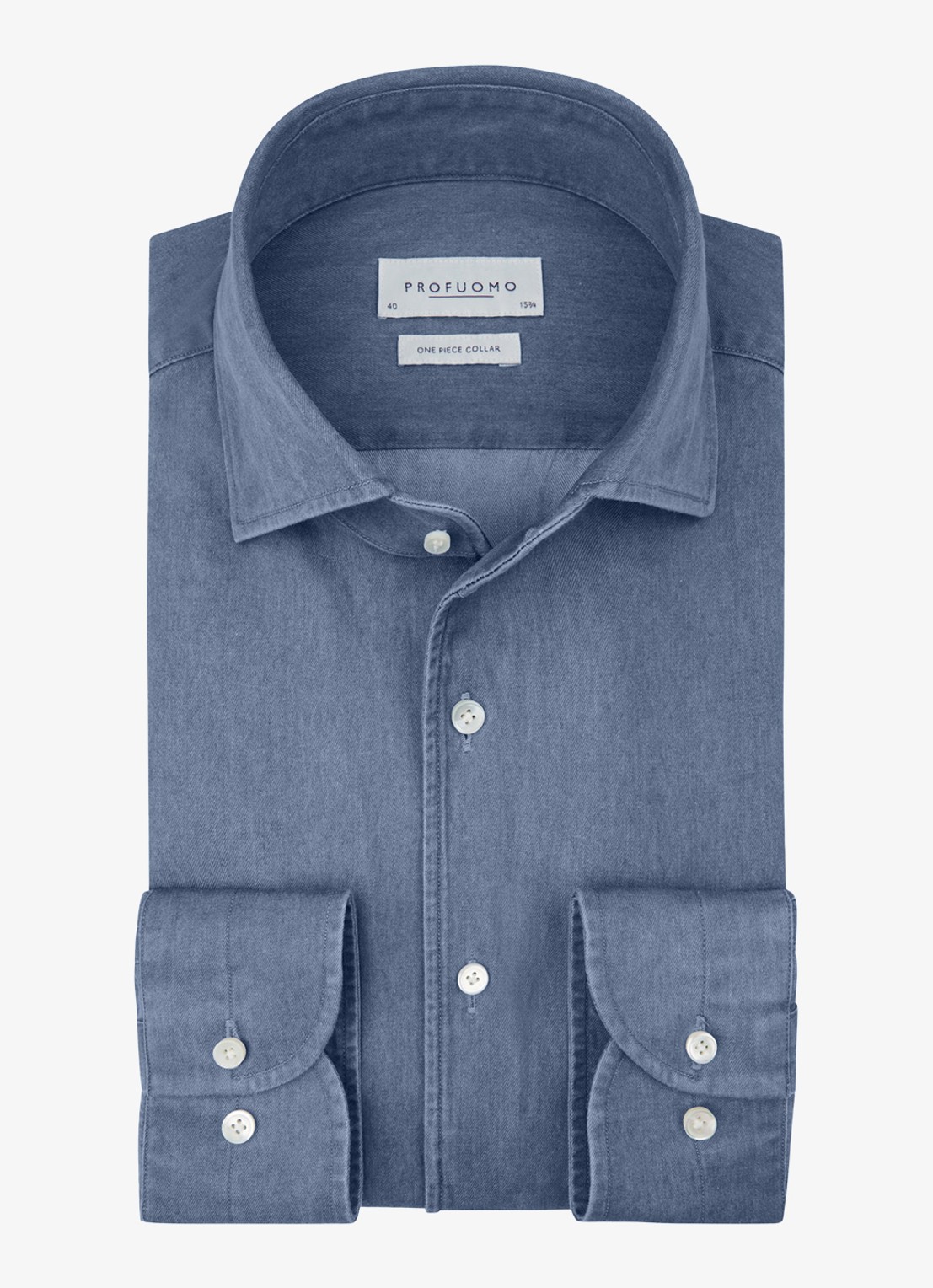 Profuomo Slim fit overhemd van denim - voorkant indigo