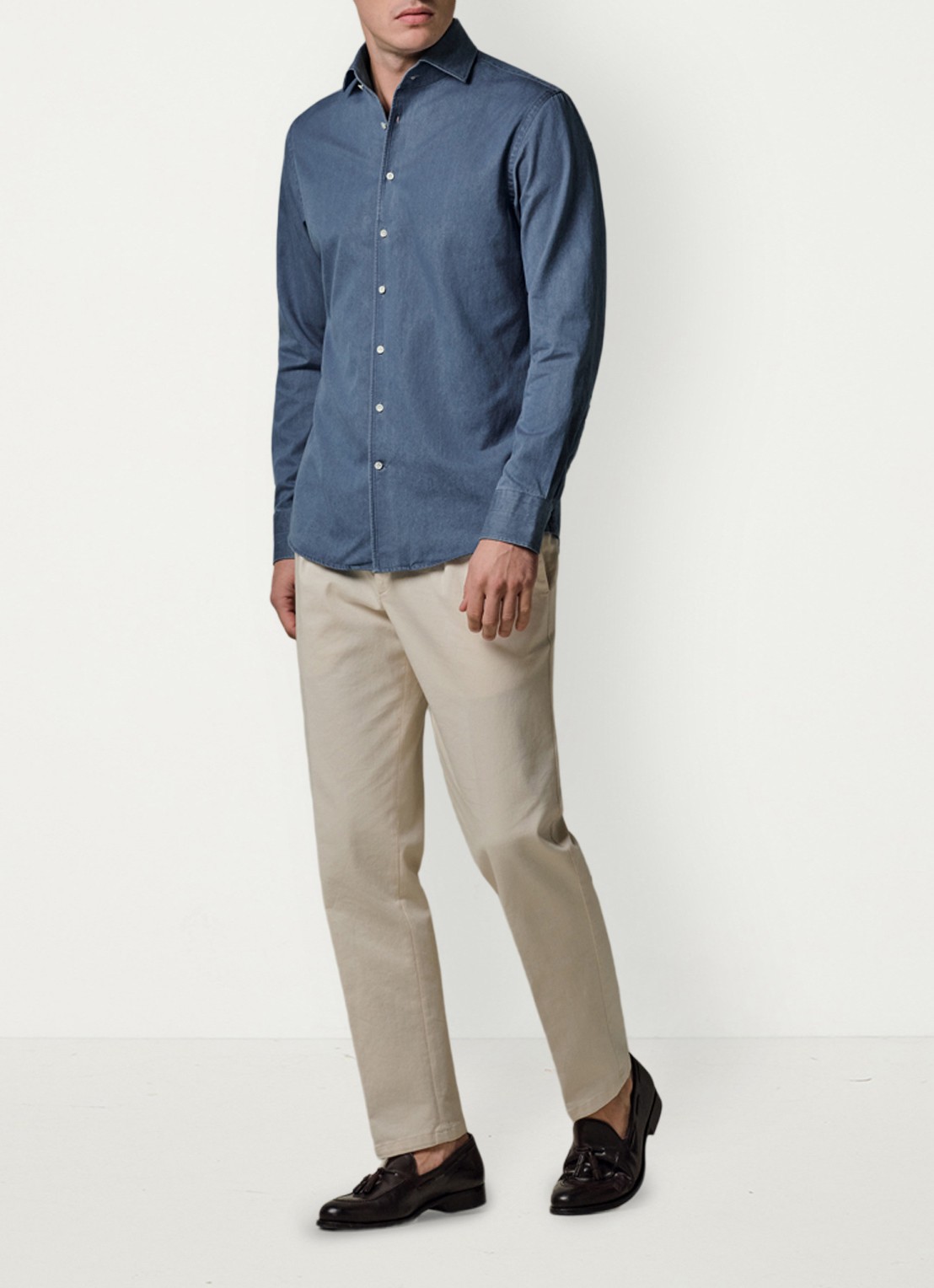 Profuomo Slim fit overhemd van denim - voorkant 2 indigo