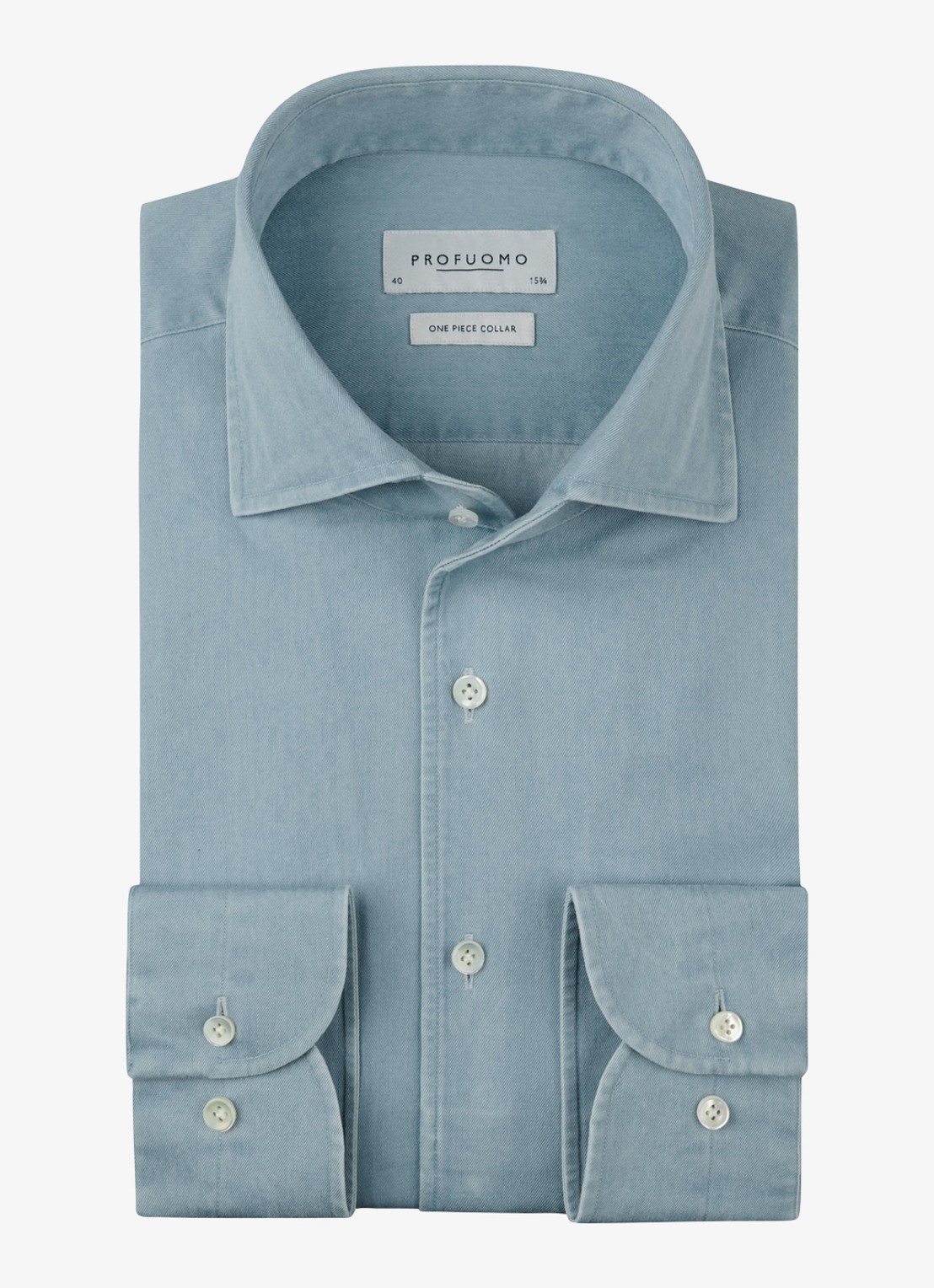 Profuomo Slim fit overhemd van denim - voorkant 4 blauw