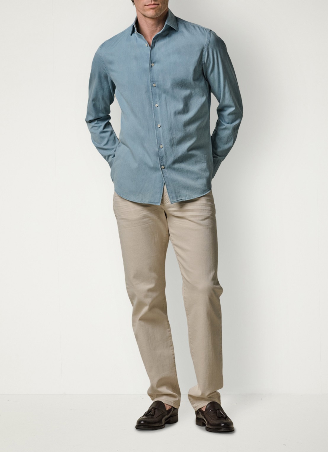 Profuomo Slim fit overhemd van denim - voorkant 5 blauw
