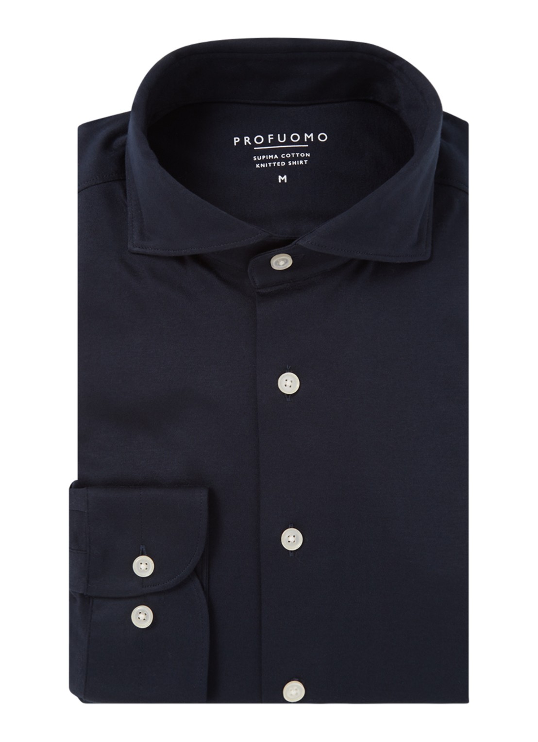 Profuomo Slim fit overhemd van jersey - voorkant 4 blauw