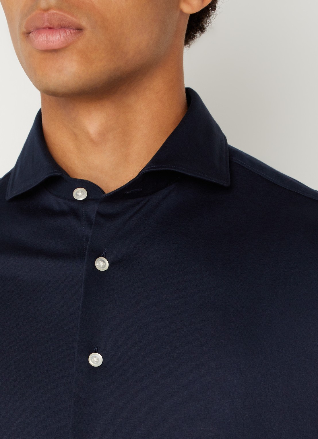 Profuomo Slim fit overhemd van jersey - detail 2 blauw