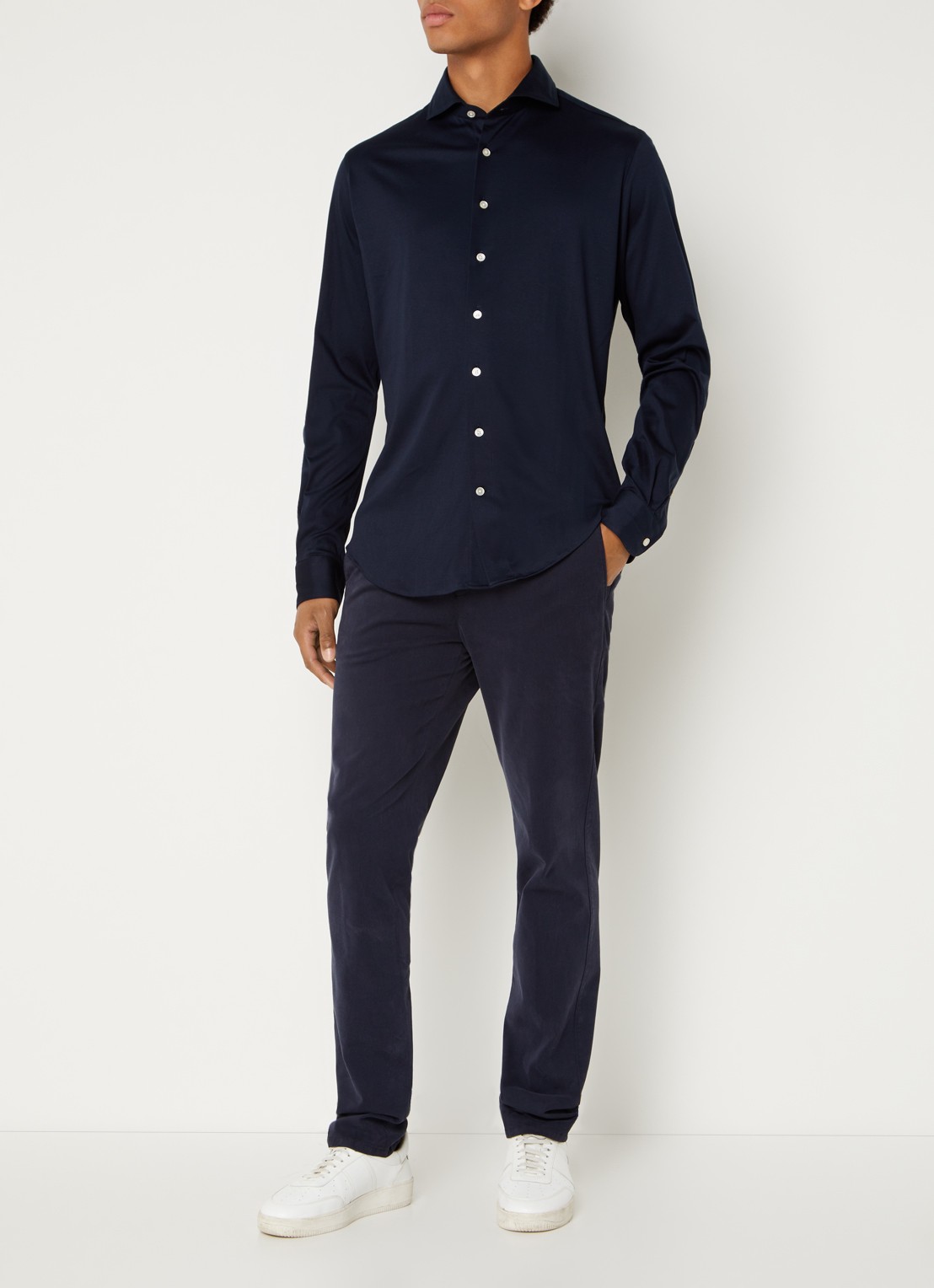 Profuomo Slim fit overhemd van jersey - voorkant 5 blauw