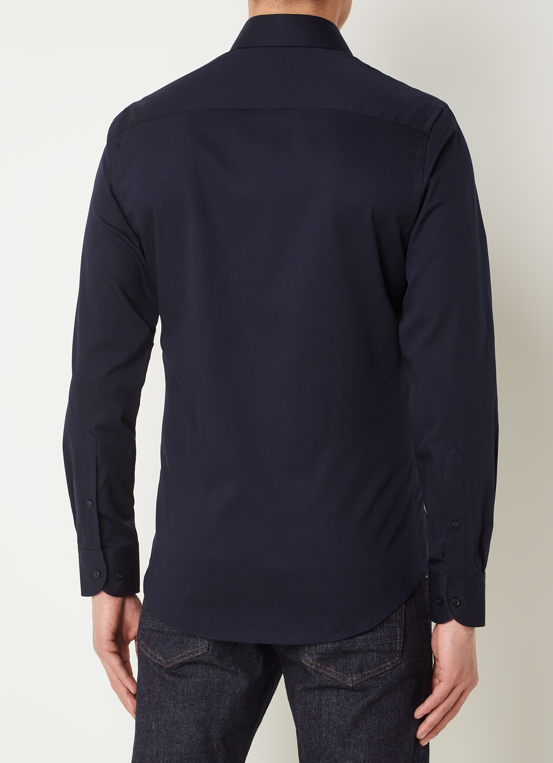 Profuomo Slim fit overhemd van katoen - achterkant donkerblauw