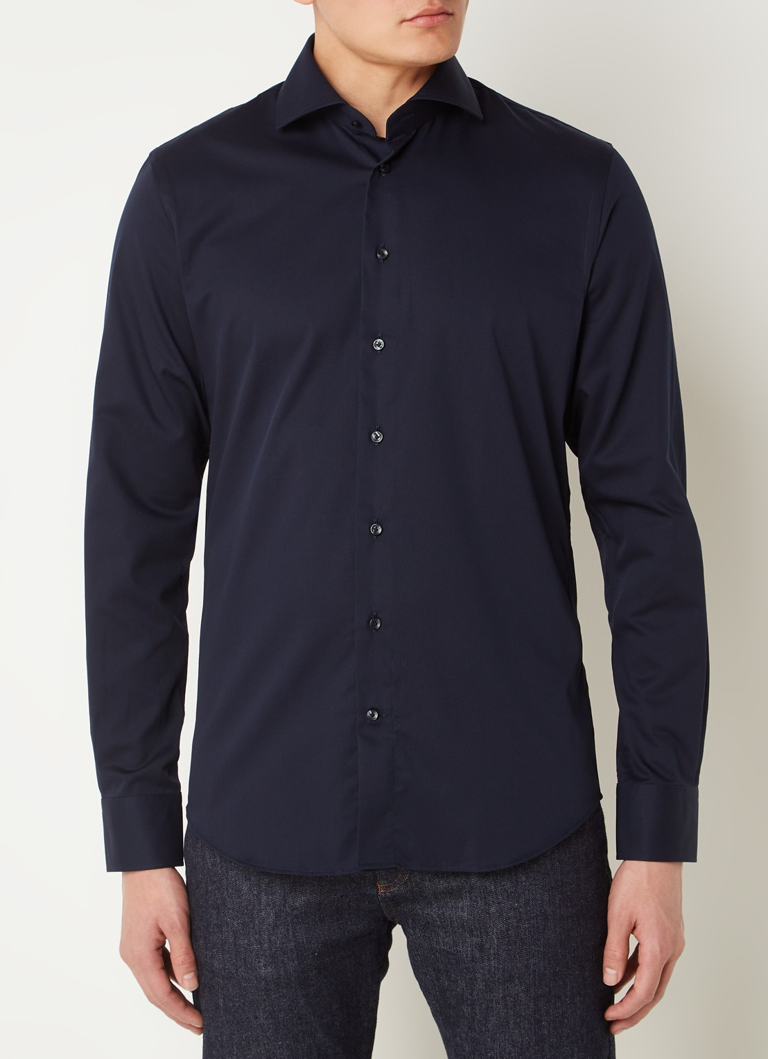 Profuomo Slim fit overhemd van katoen - detail 4 donkerblauw