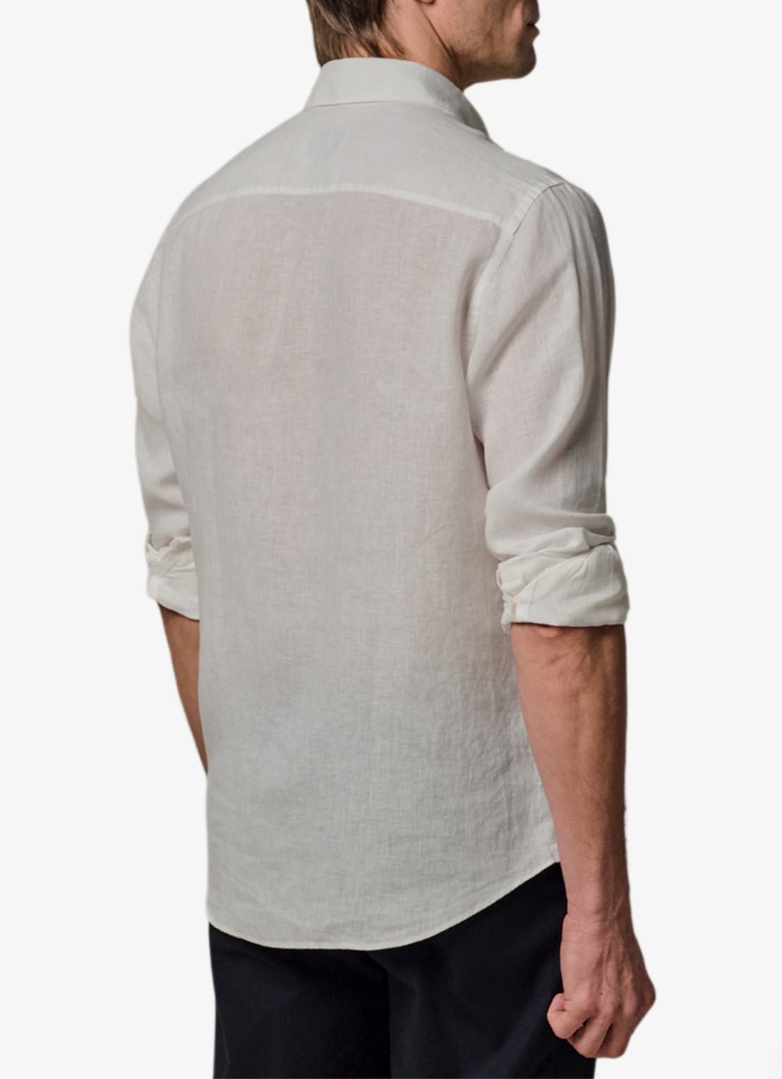 Profuomo Slim fit overhemd van linnen - achterkant 4 wit