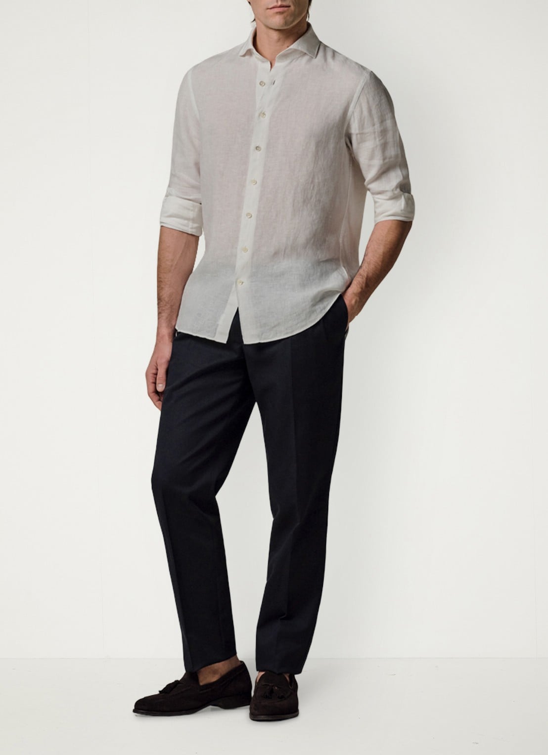 Profuomo Slim fit overhemd van linnen - voorkant 6 wit