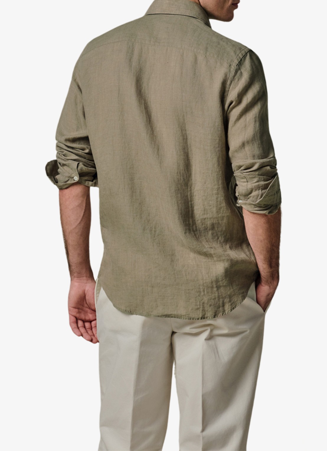 Profuomo Slim fit overhemd van linnen - achterkant middengroen
