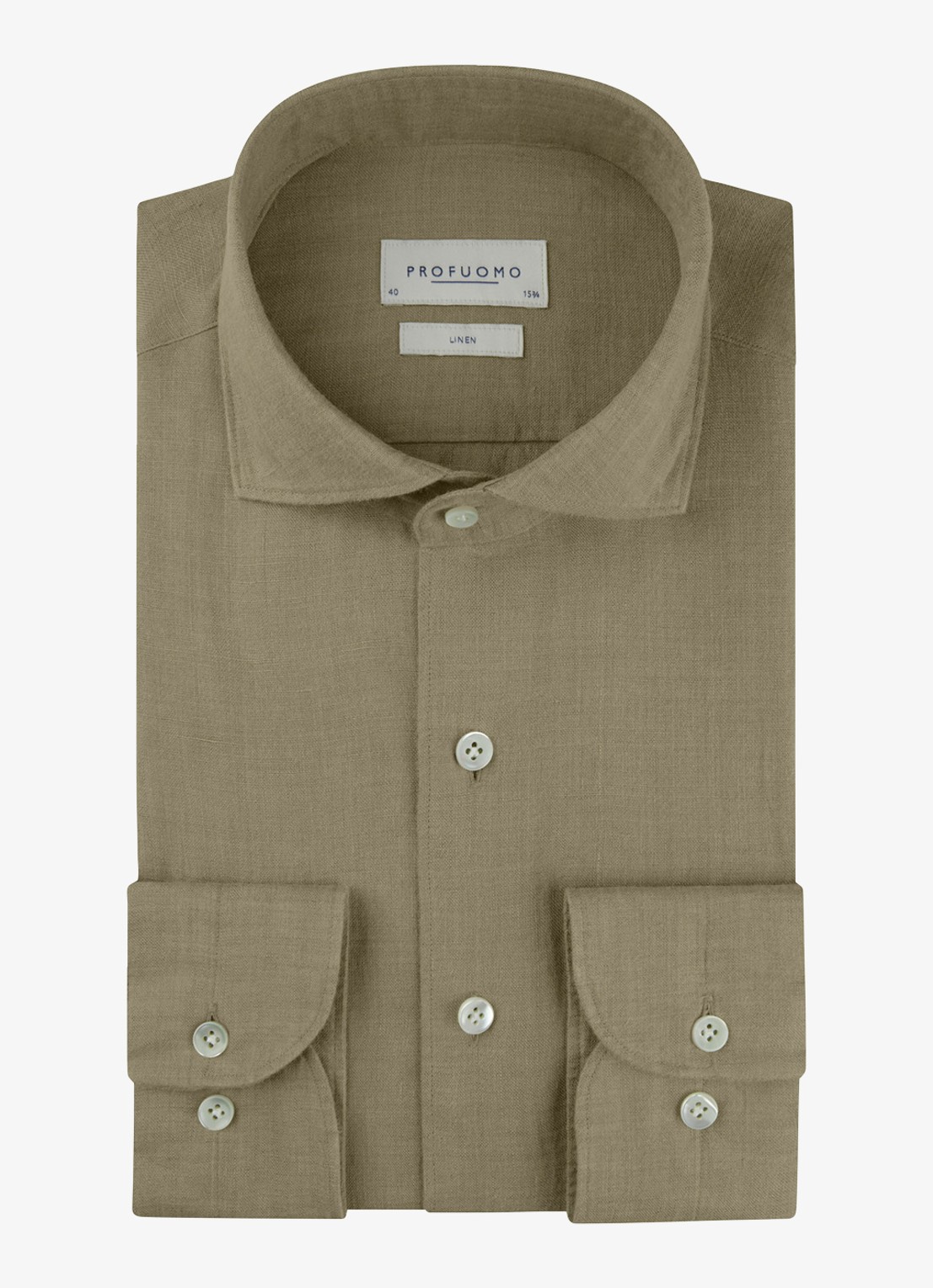Profuomo Slim fit overhemd van linnen - voorkant 2 middengroen