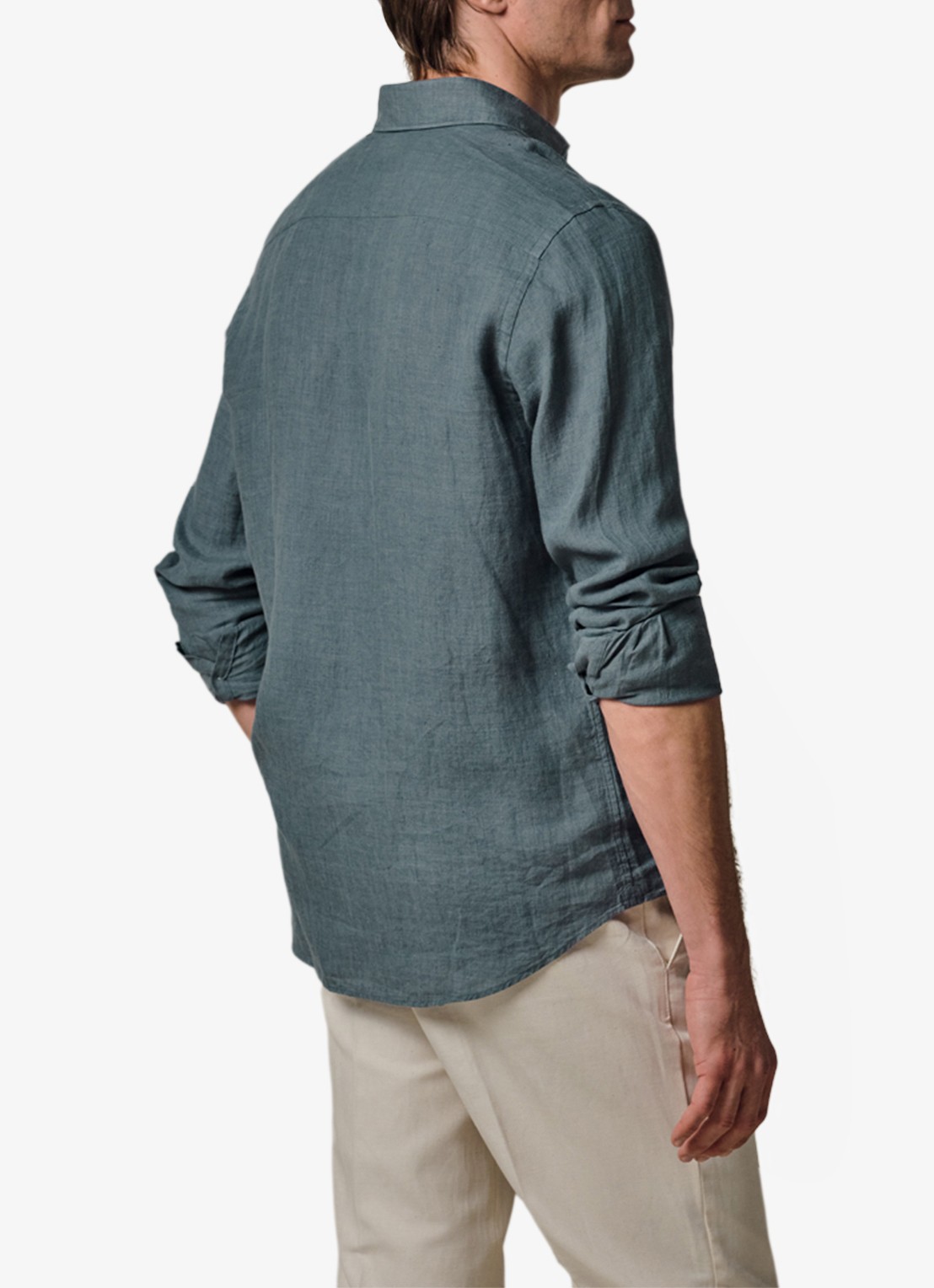 Profuomo Slim fit overhemd van linnen - achterkant 6 blauwgrijs