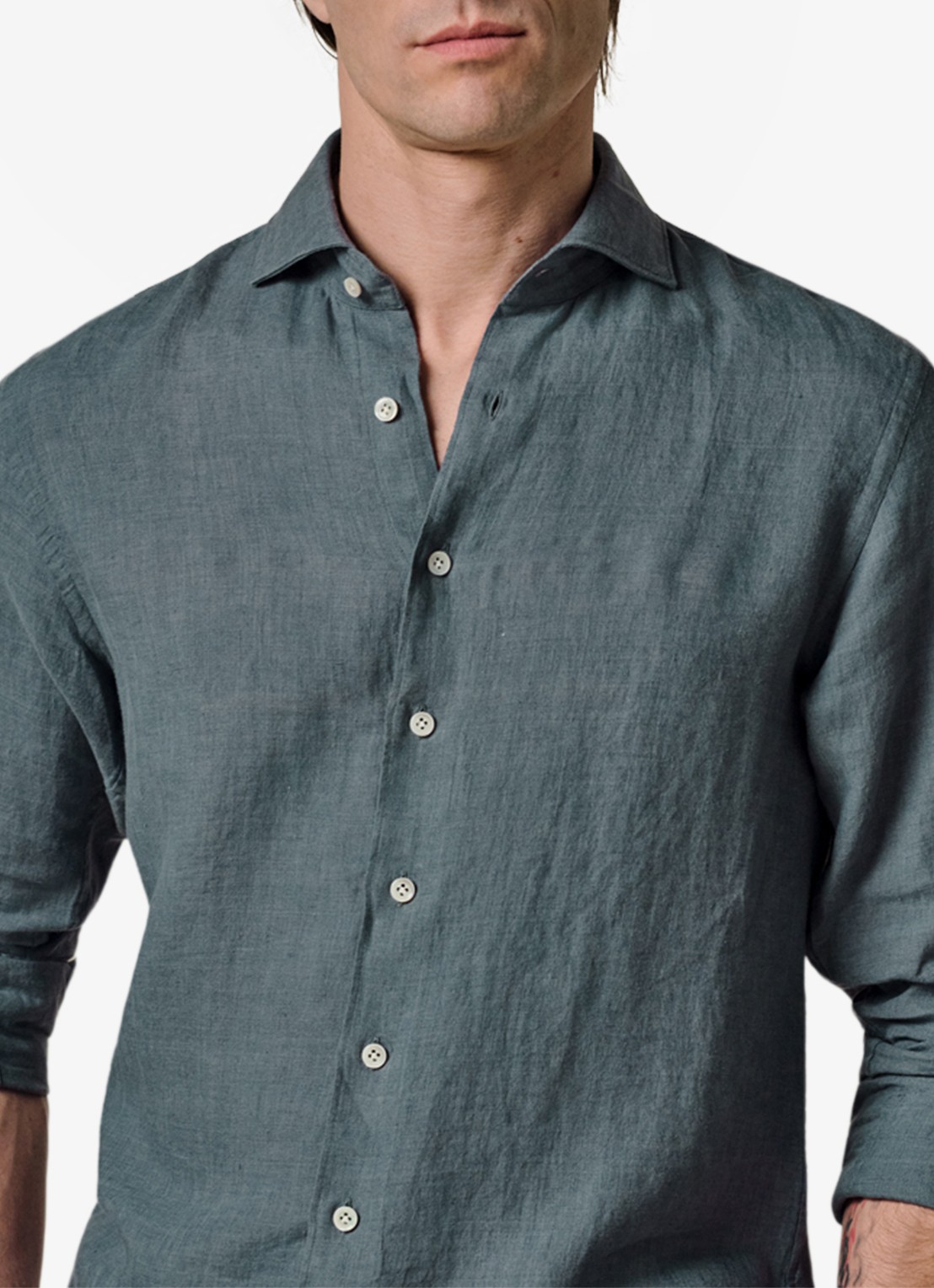 Profuomo Slim fit overhemd van linnen - detail 4 blauwgrijs